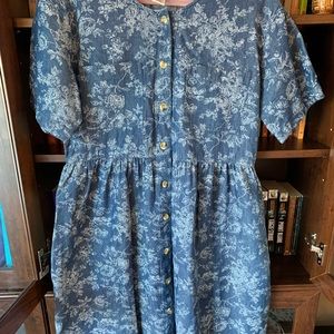 Midi button down, floral print denim dress